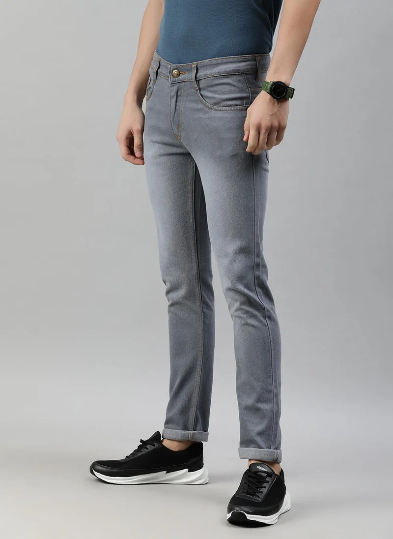 Urbano Fashion  Urbano Fashion Men's Light Grey Slim Fit Washed Jeans Stretchable for Men | Best Price UAE
